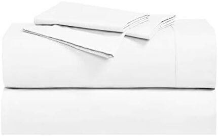 100% Cotton Percale Sheets Sets with 15" Deep Pockets (King Size, Solid White) Crispy Breathable Bed Linens