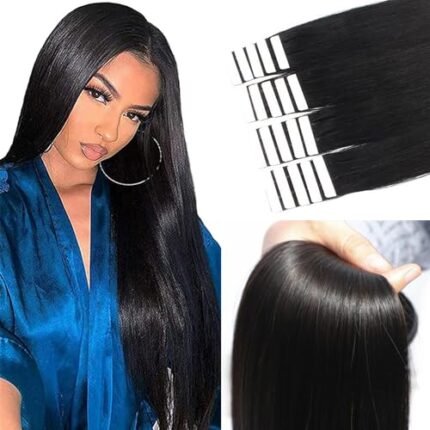 10A Raw Human Hair Tape in Extensions 20 Inch Straight Tape ins for Black Women Human Hair Tape in Hair Extensions Human Hair Black Women Tape ins Human Hair Extensions Real Human Hair 20 Pieces