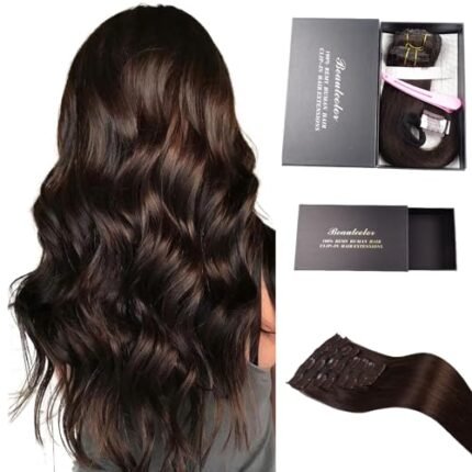 12A Real Human Hair Extensions, Clip In Hair Extensions 120G 100% Virgin Human Hair Soft Silky Dark Brown Hair Extensions for Short Hair 18 Inch 8Pcs 22Clips