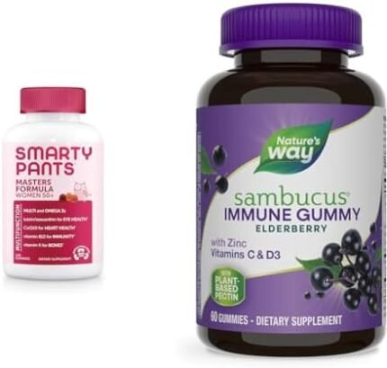 SmartyPants Gummy Multivitamin for Women 50 and Over: Omega 3 Fish Oil (EPA/DHA), Methylfolate & Nature's Way Sambucus Elderberry Immune Gummies, Daily Immune Support for Kids and Adults