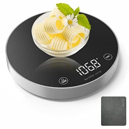 Rocyis Food Scale Digital Weight Grams 5KG/11lb Max Weight with 5 Units,0.1g/0.01oz Precise Graduation LED Display and Tare Function, Baking Scale for Weight Loss, Tempered Glass(Silver)