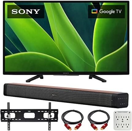 Sony KD32W830K 32-inch W830K HD LED HDR TV with Google TV 2022 Deco Home 60W 2.0 Channel Soundbar, 19"-45" TV Wall Mount Bracket Bundle and 6-Outlet Surge Adapter