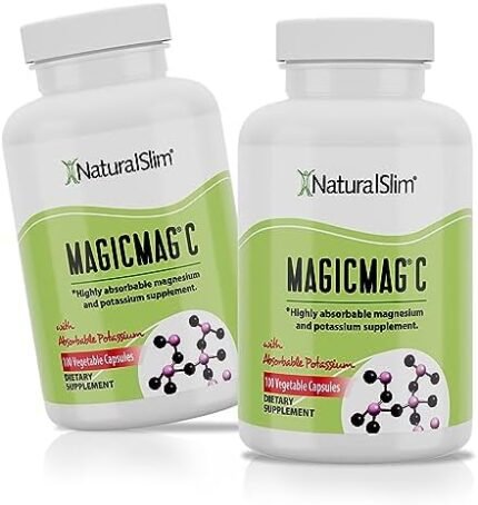 NaturalSlim MagicMag C Magnesium Citrate Capsules – Magnesium Supplement with Natural Potassium | Rest Support, Heart Health, and Muscle Cramp Relief | Gluten-Free, 100 Capsules (2 Pack)