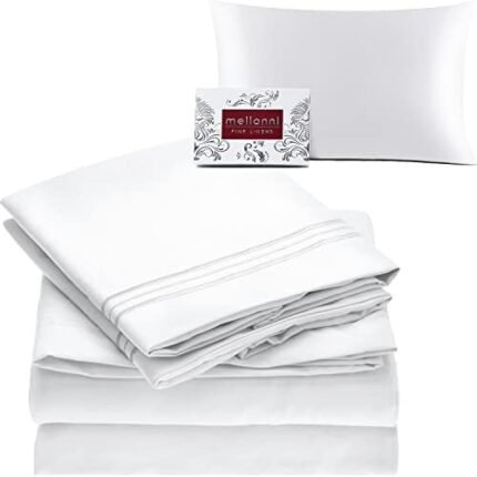 Mellanni Bed Sheet Set + Silk Pillowcase Bundle&Save - Hotel Luxury Bedding Sheets & Pillowcases - Bundle Includes: 4pcs Bed Sheet Set and 1 Mulberry Silk Pillowcase for Hair and Skin (King, White)