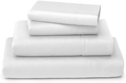 Cosy House Collection Luxury Bamboo Sheets - Blend of Rayon Derived from Bamboo - Cooling & Breathable, Silky Soft, 16-Inch Deep Pockets - 4-Piece Bedding Set - Queen, White