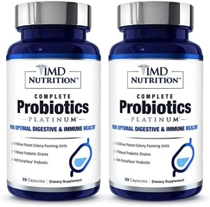 1MD Complete Probiotics Platinum | Supports Digestive Health | with Nourishing Prebiotics, 51 Billion Live CFU, 11 Strains, Dairy-Free | 30 Vegetable Capsules (2-Pack)