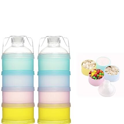 2 PCS 4 Layers Baby Milk Powder Dispenser, Milk Powder Pots,Formula Dispenser Portable Milk Powder Formula Dispenser Container Pot Box Milk Cans Snack Storage Box for Travel (Four-Color)