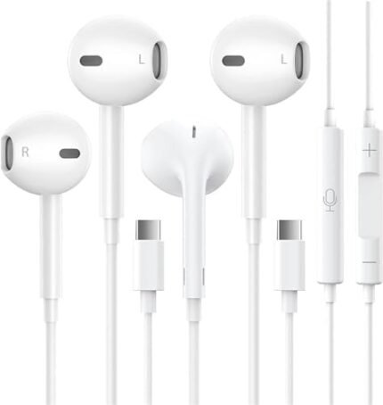 2 Packs USB C Headphones for iPhone 15,Type C with Microphone & Remote Noise Cancelling in-Ear Headset Control Compatible with Smartphone iPhone 15/15 Pro/15 Por Max, iPad Pro, Most USB C Jack Devices