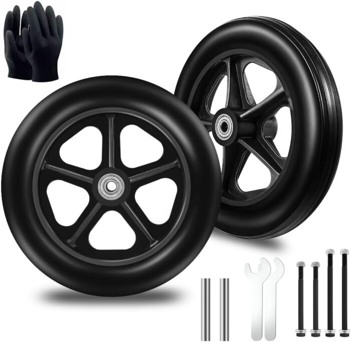 2 Pcs 8 Inch Solid Replacement Wheels - Environmentally Friendly Rubber Material, Wear-Resistant PU Tires, Anti-Slip, and Durable ABS Wheel Hub - Easy to Install (Wide)