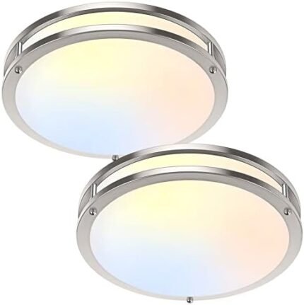 36W LED Ceiling Lights for Bedroom Kitchen, 3600lm Super Bright, Dimmable Flush Mount Light Fixtures 6500K/5000K/4000K/3000K/2700K Adjusted Modern Lamps 2PACK, 13 Inch, Nickle