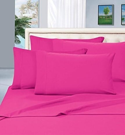 4Pcs Bed Sheet set-800 Thread Count 100% Cotton Bed Sheets Dark Pink Short Queen Sheets Set, Long Staple Cotton Sheets, Fits Mattress Upto 21" Deep Pocket, Bedsheet and Pillowcase, Bedding Set