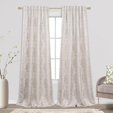 90 Inch Long 2 Panels Curtain Sets for Living Room,Boho Pattern 50% Blackout Semi Black Out Darkening Light Filtering Back Tab Patterned Print Bedroom Curtains with Desigh,90 in Length,Taupe Tan