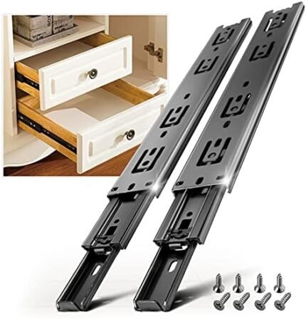 AOLISHENG 1 Pair Full Extension Drawer Slides Rails 8 10 12 14 16 18 20 22 24 Inch 100 LB Load Capacity Side Mount Ball Bearing Metal Dresser Runners File Cabinet Trash Can Slider Kitchen Glides Black