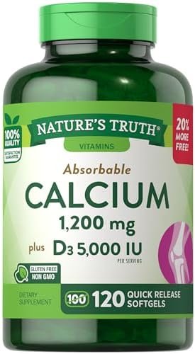 Absorbable Calcium 1200 mg with Vitamin D3 5000 IU | 120 Softgels | Calcium Carbonate Supplement | Non-GMO Gluten Free | Nature's Truth