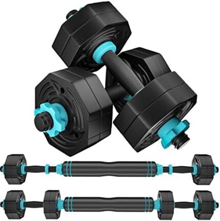 Adjustable Dumbbells Weights Set 20/22/44Lb,ARUNDO 3 in 1 Free Weights Barbells with Connector,Non-Rolling Octagon Shape Multifunction Fitness Dumbbells Pair for Home Gym Workout Exercise Training