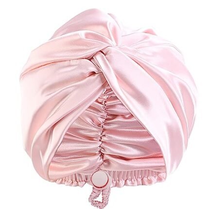 Adjustable Silk Satin Bonnet for Sleeping: Women Night Wrap Sleep Cap Turban for Men, Large Long Curly Hair Braid Stay on Head - Pink