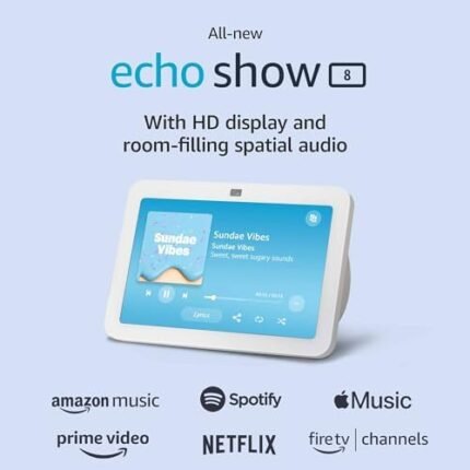 All-new Echo Show 8 (3rd Gen, 2023 release) | With Spatial Audio, Smart Home Hub, and Alexa | Glacier White