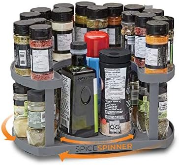 Allstar Innovations Spice Spinner Two-Tiered Spice Organizer & Holder That Saves Space, Keeps Everything Neat, Organized & Within Reach With Dual Spin Turntables- Gray