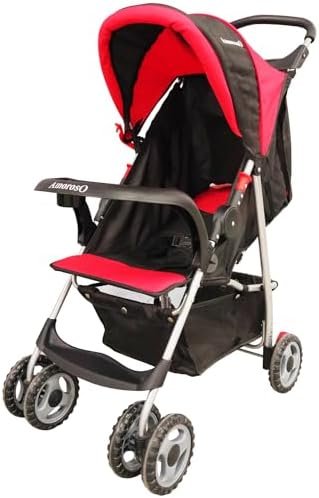 AmorosO Single Stroller - Baby Stroller with Four Wheels - Lightweight Stroller - Convertible Stroller with Extra Storage Space - Foldable Stroller with Sun Protection Hood Cover Red