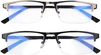 Anourney Blue Light Blocking Glasses, Lightweight Metal Half Frame Computer Reading/Gaming/TV/Phones Glasses,Filter UV Ray/Computer Glare with Spring Hinge Eyeglasses(Black+Gray)