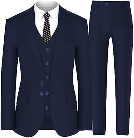 Antonio Uomo Men’s Suit Set – Slim Fit 3 Piece Blazer 2 Button Jacket Vest Pants Business Wedding Party Solid Dress Suits