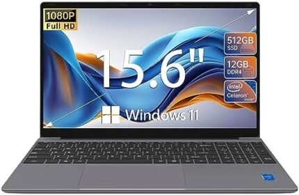 ApoloSign 15.6'' Laptop Computer, 12GB RAM, 512GB SSD, 1080P FHD Display, Intel Jasper Lake N5095 Up to 2.8GHz, Ultra Slim, 170° Open Angle, 2.4G+5G WiFi, Windows 11 Laptops Computers - Space Gray