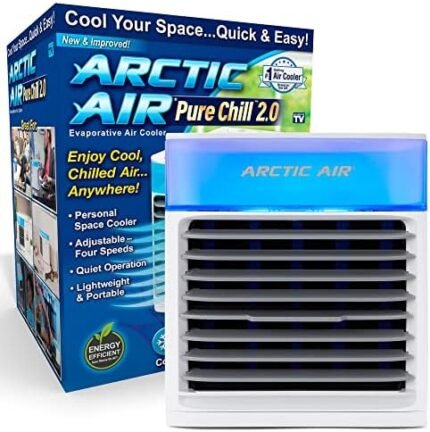 Arctic Air Pure Chill 2.0 Evaporative Air Cooler by Ontel - Powerful, Quiet, Lightweight and Portable Space Cooler with Hydro-Chill Technology For Bedroom, Office, Living Room & More,Blue