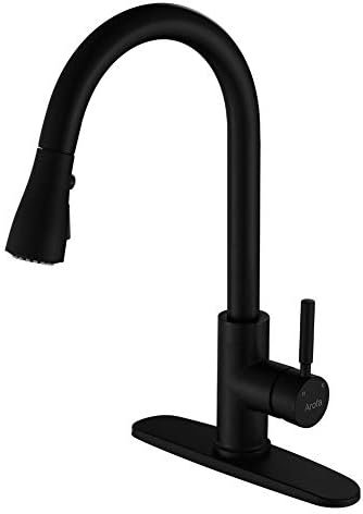 Arofa Matte Black Kitchen Faucet, Kitchen Sink Faucet with Pull Down Sprayer Single Handle Stainless Steel Commercial Modern for 1 or 3 Hole Farmhouse Camper Laundry Utility Rv Bar Sinks