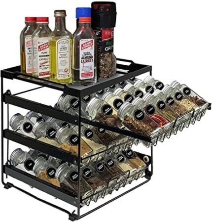 Artibear Upgraded Pull Out Spice Rack Organizer for Cabinet Storage Upto 54 Jars, 3-Tier Seasoning Shelf Holder for Kitchen Pantry Countertop, Matte Black (Bottles Not Included)