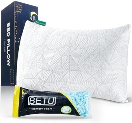 BETU Pillows - Cooling Pillow with Adjustable Loft - Shredded Memory Foam Pillow Perfect for Stomach, Back & Side Sleepers - Breathable Bamboo Bed Pillow Cover, CertiPUR-US Queen Size 1 Pack