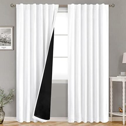 BGment Full Blackout Curtains with Thermal Insulation Liner Curtains 90 Inches Long, Rod Pocket and Back Tab Double Layer Room Darkening Window Curtain for Bedroom(52 x 90 Inch, 2 Panels, Pure White)