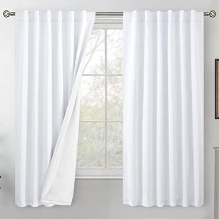 BGment White Blackout Curtains for Bedroom 63 Inch Length 2 Panels, Thermal Insulated Bedroom Curtains Soundproof Room Darkening Window Curtains with Rod Pocket and Back Tab, Each Panel 52 Inch Wide