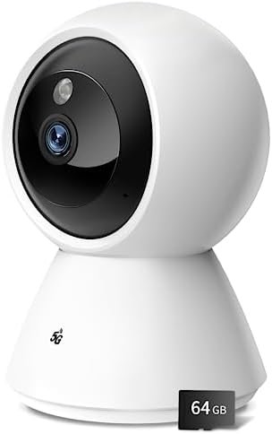 BJR 2K HD Security Camera Indoor, 5G & 2.4G WiFi Camera, Pan/Tilt Pet Camera with Motion Detection, Night Vision, 2-Way Talk, Compatible with Alexa (64G SD Card Included)