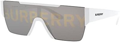 BURBERRY BE 4291 3007/H White Plastic Rectangle Sunglasses Silver Logo Lens