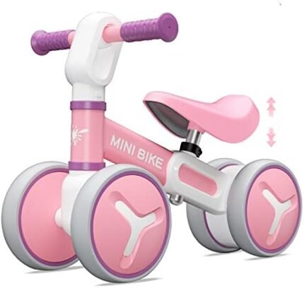 Baby Balance Bike for 1 Year Old Boys Girls, 12-36 Months Riding Toys Toddler Bike with Adjustable Seat, No Pedal Infant 4 Wheels Bicycle, Baby's First Bike First Birthday Gift Christmas