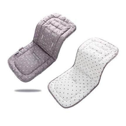 Baby Carriage Cushion, Universal Breathable Stroller Mat, Stroller Cushion for Strollers 100% Cotton, 34x78cm 1 Pack(White+Grey Cross)