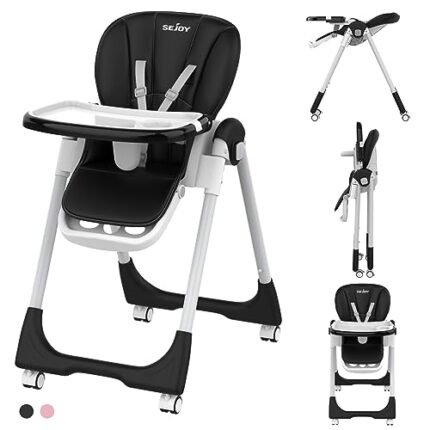 Baby High Chair with 4 Wheels for Babies & Toddlers,for 6 Months-6 Years,Up to 110 LBs/50kg,Removable Dishwasher Meal Tray,Adjustable Backrest Footrest Tray Positions Seat Heights (Black)