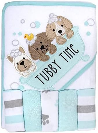 Baby Hooded Towel and Washcloth Set for Infants, Boys and Girls 6-12 Months (Pristine Pups)