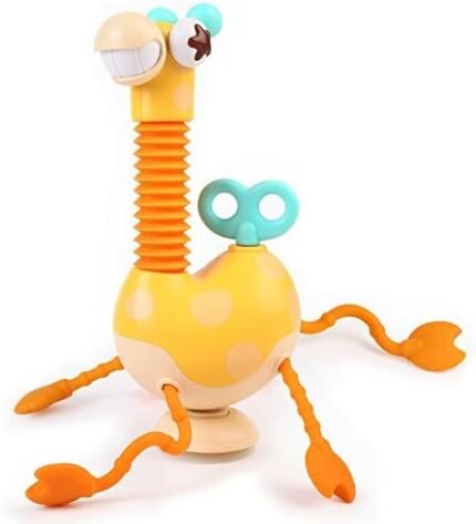 Baby Sensory Toys, Montessori Silicone Giraffe Pull String Activity Toy, with Twisting Windup Key & Neck Pop Tube for Fine Motor Skills, High Chair Toy with Suction Cup Attachment for 18 M+ Toddler