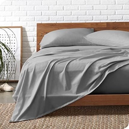 Bare Home 100% Organic Cotton Jersey Sheet Set, Ultra Soft, 100% Cotton - Sheet Set & Pillowcase - Deep Pocket Bed Sheets (Full, Light Grey)