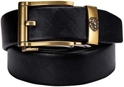 Barry.Wang Men's Ratchet Belt with Solid Automatic Buckle Genuine Leather Strap 35mm Wide Adjustable