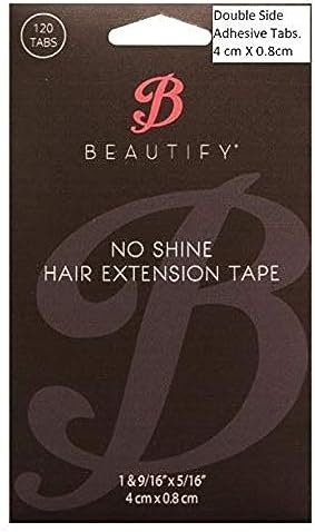 Beautify No Shine Hair Extension Tape Tabs - Double Sided Replacement Tape for Hair Extensions, 120 Tabs per Pack - Shine-Free Hold