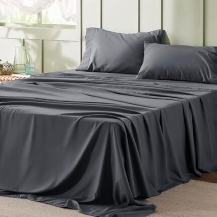 Bedsure Grey Microfiber Sheets for Full Size Beds - 4 Piece Luxury Sheet Set, Soft and Cooling Bed Sheets