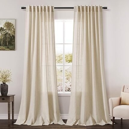 Beige Flax Linen Curtains 84 inches Long for Living Room 2 Panel Tan Burlap Textured Drapes Semi Sheer Privacy Khaki Window Curtain Country Rustic Farmhouse Canvas Cloth Curtain for Dinning Room