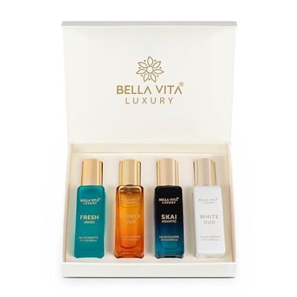 Bella Vita Organic Unisex Luxury Perfume Gift Set 4x20 ML for Men & Women | Long Lasting Fragrance Eau De Parfum | SKAI | FRESH | WHITEOUD | PATCHOULI