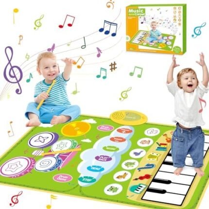 Biulotter Baby Toys for 1 Year Old Boys & Girls, 3 in 1 Musical Mat for Toddlers 1-3 Piano Mat with Keyboard & Drum Early Educational Musical Toys Birthday Gifts for 1 2 3 Year Old Girls & Boys