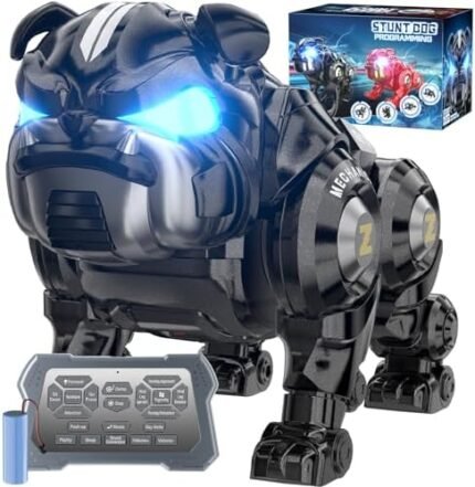 Blkont Remote Control Robot Dog Toys for Boys, Rechargeable Programmable Stunt Robot Dog with Singing, Dancing and Touch Functions for Boys Ages 3 4 5 6 7 8 9+ Birthday Gifts, Black RC Aircraft Wings