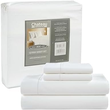 CHATEAU HOME COLLECTION Egyptian Cotton Sheets for Queen Size Bed, 800 Thread Count Queen Sheet Set, Luxury Cotton Queen Bed Sheets Queen Sheets deep Pocket, Egyptian Cotton Sheets Queen Size - White