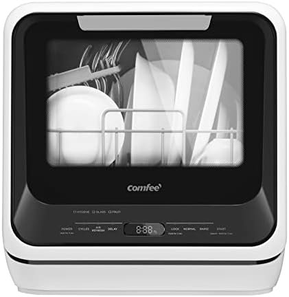 COMFEE' Portable Mini Dishwasher Countertop with 5L Built-in Water Tank for Apartments& RVs, No Hookup Needed, 6 Programs, 360° Dual Spray, 192℉ High-Temp& Air-Dry Function