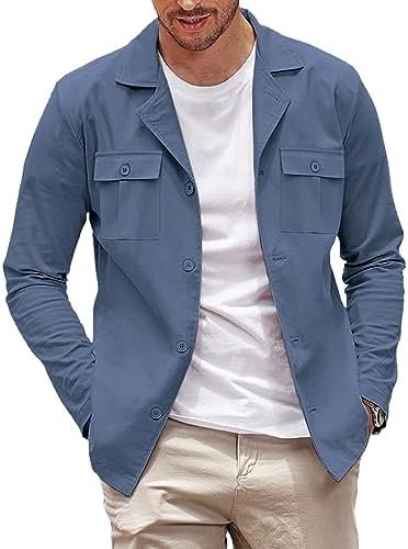 COOFANDY Men's Casual Shirt Jacket Cotton Linen Shacket Lightweight Work Coat Button Down Overshirt